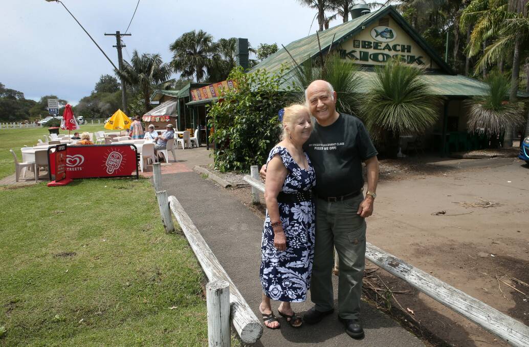 Long-time owners of Stanwell Park Beach Reserve kiosk, Dora and Leo Constantinou, are retiring. Picture: KIRK GILMOUR