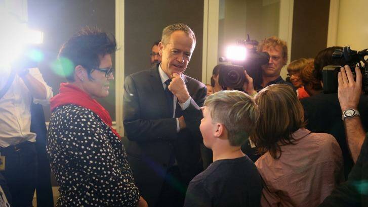 Opposition Leader Bill Shorten met with rainbow families at Parliament House on Tuesday. Photo: Andrew Meares