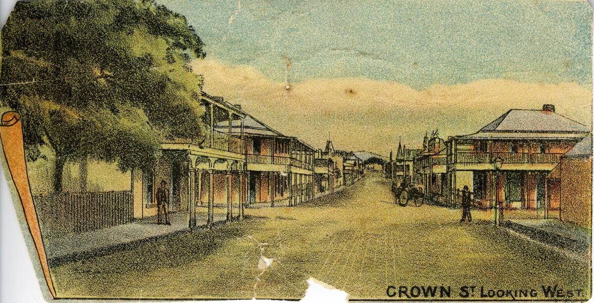 This artwork from the Illawarra Mercury in 1892 shows Crown Street looking west, including the Royal Hotel purchased by Joseph Makin. Picture: From the collections of WOLLONGONG CITY LIBRARY and ILLAWARRA HISTORICAL SOCIETY