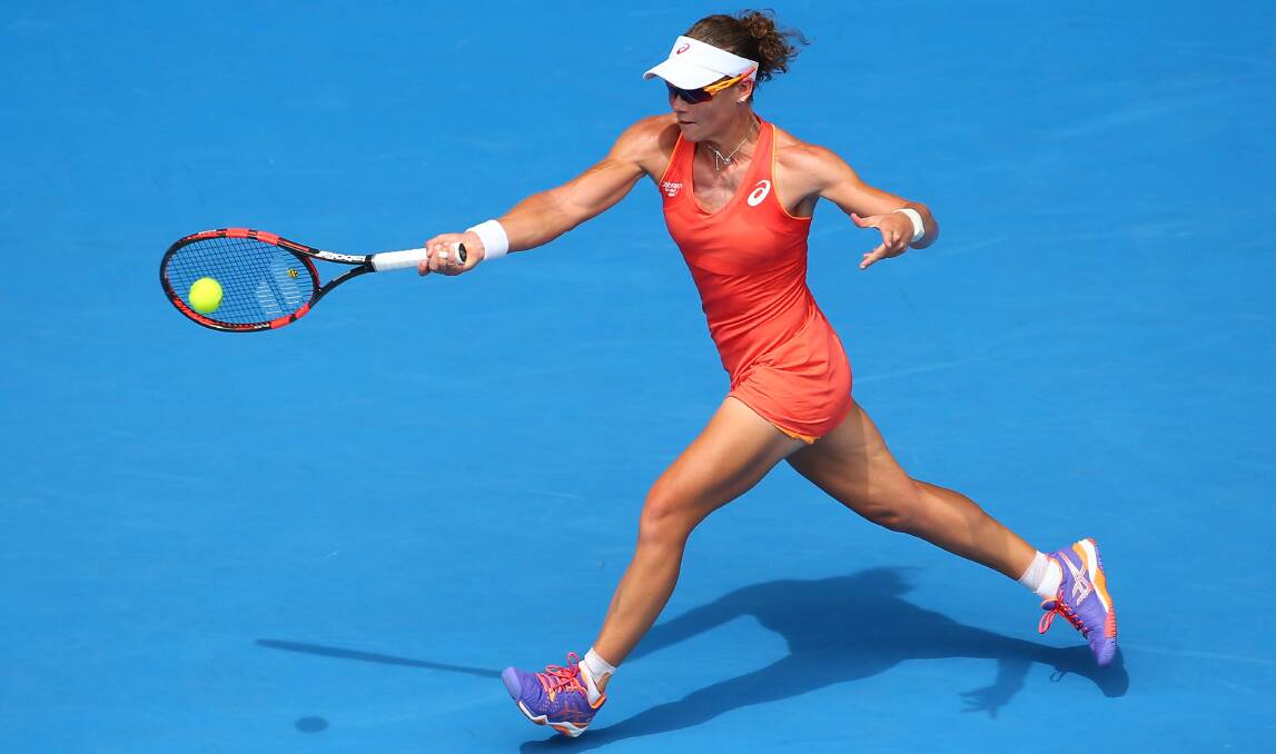Australia's Sam Stosur plays a forehand during her first-round 6-4 6-1 victory over Monica Niculescu of Romania. Picture: GETTY IMAGES