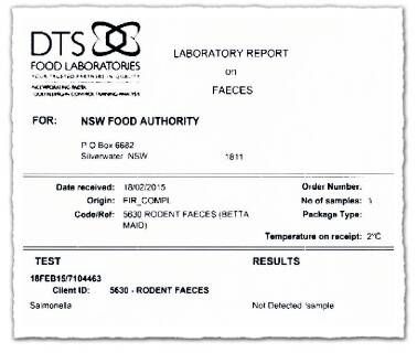 Part of the document from DTS Food Laboratories.