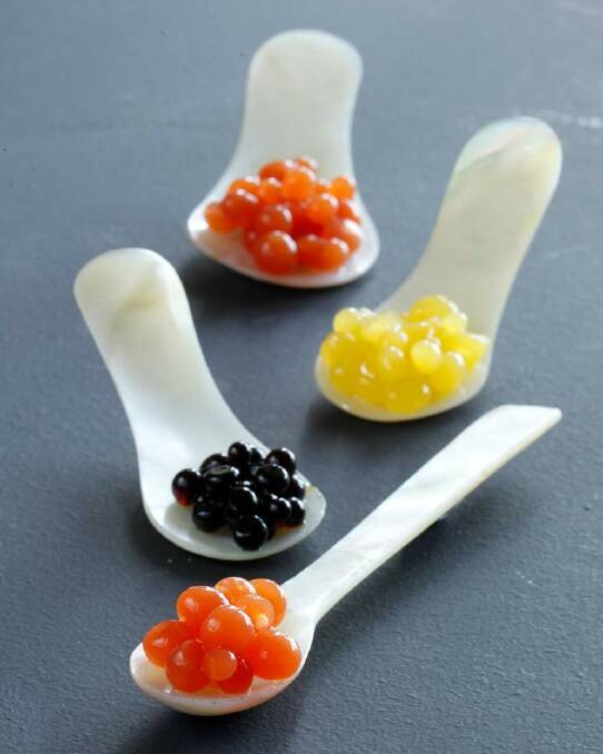 Jill Dupleix's orange "caviar" pearls <a href="http://www.goodfood.com.au/good-food/cook/recipe/orange-caviar-pearls-20140514-389f1.html"><b>(recipe here).</b></a> Photo: Steven Siewert