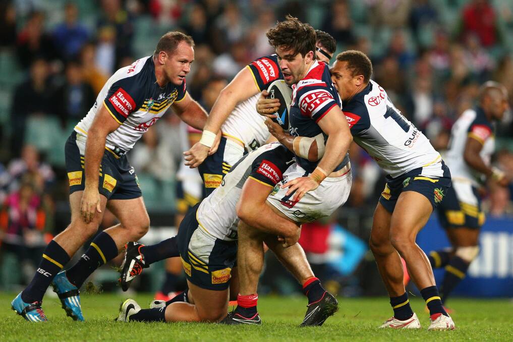 The Sydney Roosters' Aidan Guerra tests out the North Queensland defence on Friday night. Picture: GETTY IMAGES