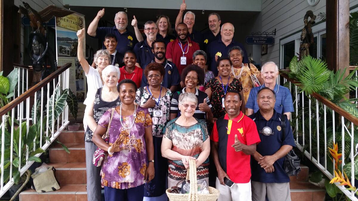 Carole and Ian Johnston are welcomed to a breakfast thrown by the Rotary Club of Madang.
