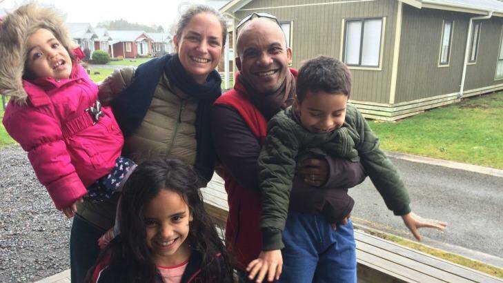 Reunited: Former Nauru opposition MP Roland Kun with his Australian wife Katy Le Roy and their three children. Photo: Supplied