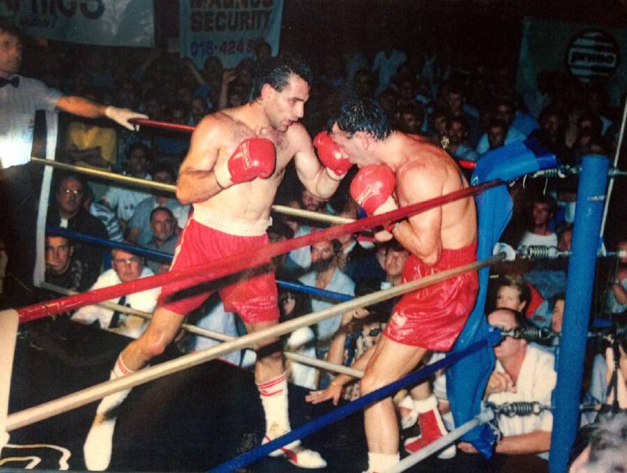 Former Australia middle weight champion Vito Gaudiosi (left) fighting against Lou Caffaro. Vito won the Australian title in this fight back in 1991. Picture supplied