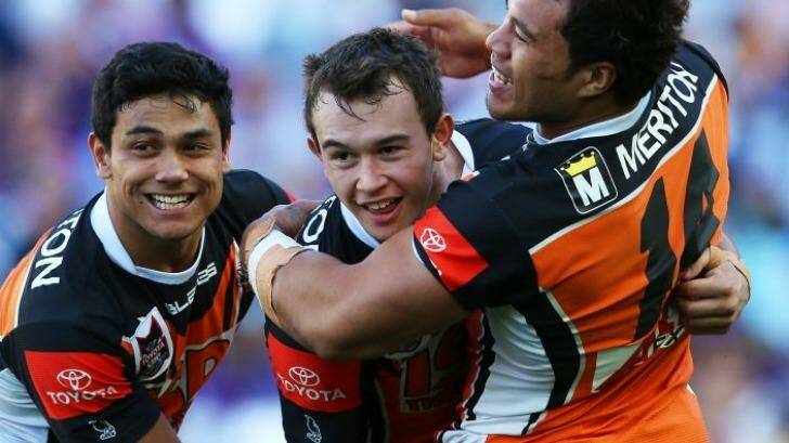 Highly-rated: Kurtis Rowe celebrates scoring a try in the Tigers’ 2012 Toyota Cup final victory.