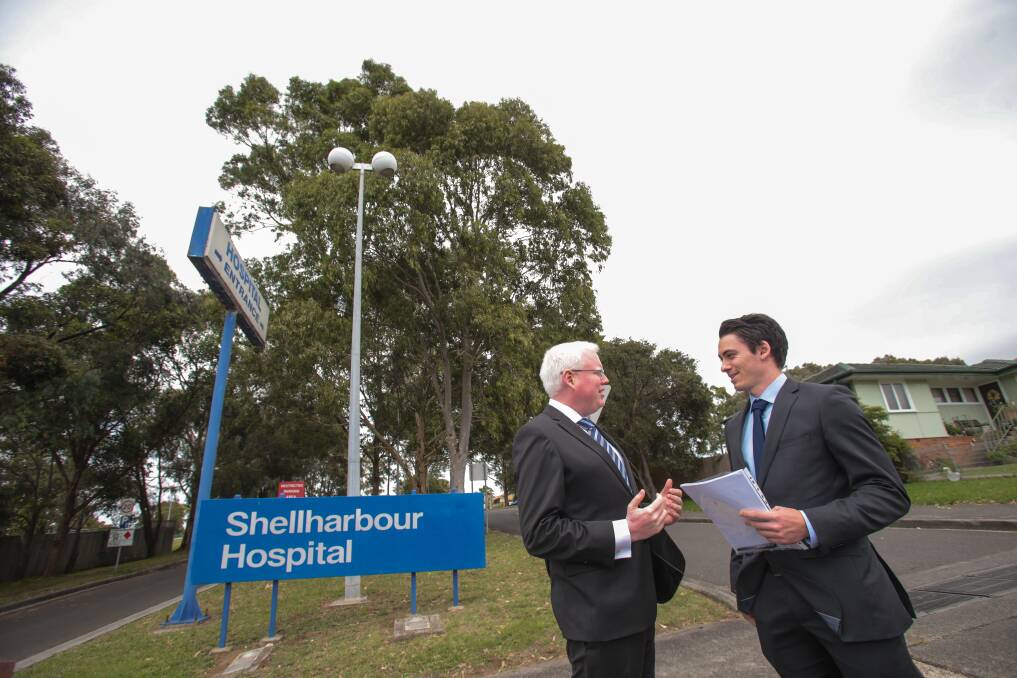 Kiama MP Gareth Ward and Liberal candidate for Shellharbour Mark Jones are petitioning for an upgrade of the Shellharbour hospital. Picture: ADAM McLEAN