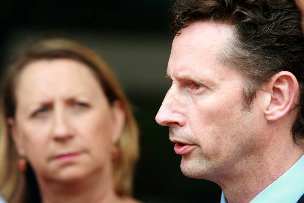 Member for Cunningham Sharon Bird and Member for Throsby Stephen Jones hold a joint press conference in Wollongong to discuss the "optional $5 payment". Picture: SYLVIA LIBER