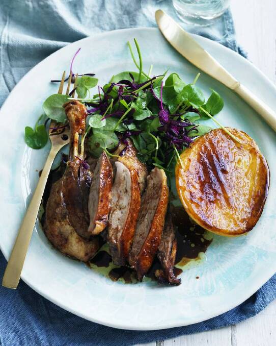 Pick up a Chinese roast duck and serve with grilled mango cheeks <a href="http://www.goodfood.com.au/good-food/cook/recipe/twiceroasted-peking-duck-with-mango-20131104-2wwaj.html"><b>(Recipe here).</b></a> Photo: William Meppem