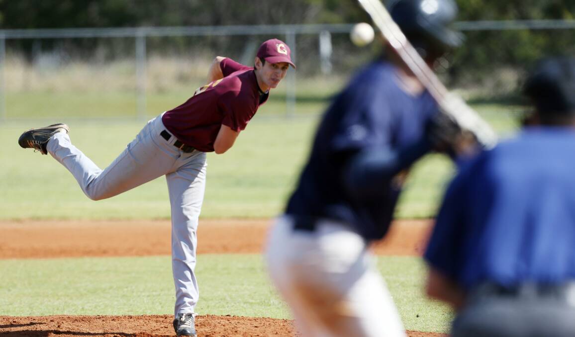 On the mound: Wests Cardinals' Scott Sartori threw 150 pitches and 11.1 innings in a great effort in the 4-3 grand final loss to Pirates. Picture: ROBERT PEET