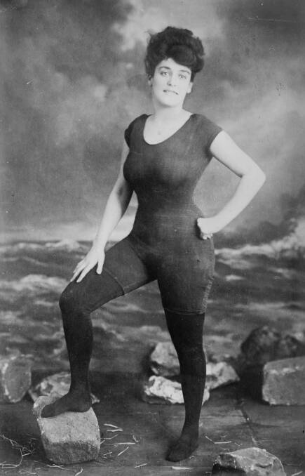 Australian professional swimmer and film star Annette Kellerman c1900, in her famous one-piece swimsuit. She performed at a swimming carnival in Wollongong in 1902.