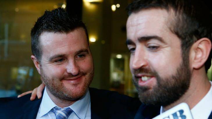 Barry Lyttle and his brother Patrick leave court after Barry received a suspended sentence. Photo: Daniel Munoz