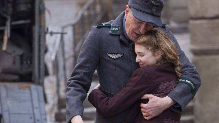 Sophie Nelisse and Geoffrey Rush starring in the movie <i>The Book Thief</i>.