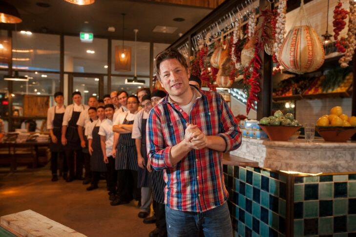 News: Chef Jamie Oliver visits his Canberra restaurant Jamie's Italian. 28th of March 2014. Canberra Times photograph by Katherine Griffiths Photo: Katherine Griffiths