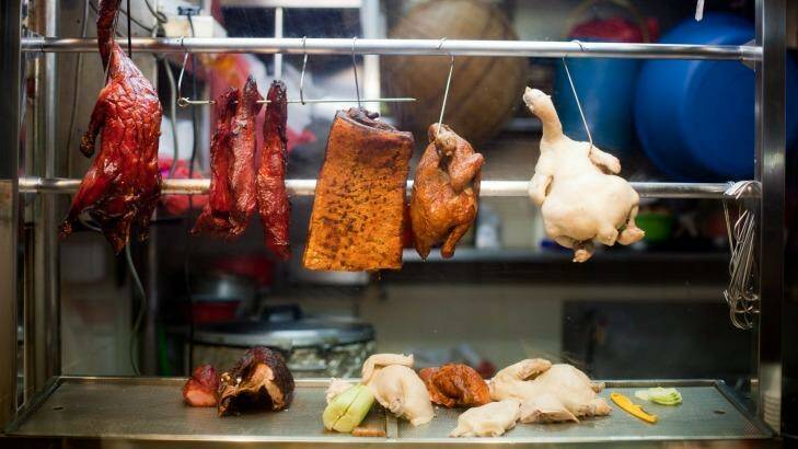 Roasted meats at hawker stall. Photo: Guy Wilkinson
