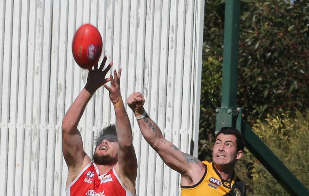 Lions forward Jake Hogarth takes a strong mark during his two-goal effort in the big win over leaders Balmain at North Dalton Park. Picture: ROBERT PEET