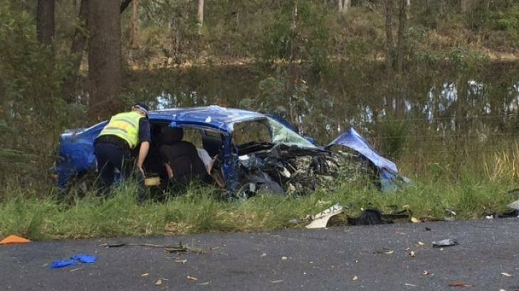 The wreckage of Matt Tudor's car following the head-on collision on the Central Coast. Photo: Supplied