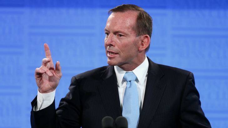 Prime Minister Tony Abbott addresses the National Press Club of Australia in Canberra on Monday 2 February 2015. Photo: Alex Ellinghausen 