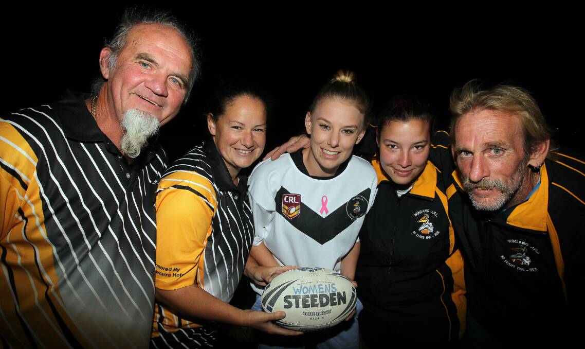 Windang's Warren Schofield (left) with Erica Winkelbauer, Chantelle Sheppard, Tahlia Wilson and Dennis Sheppard. Picture: SYLVIA LIBER