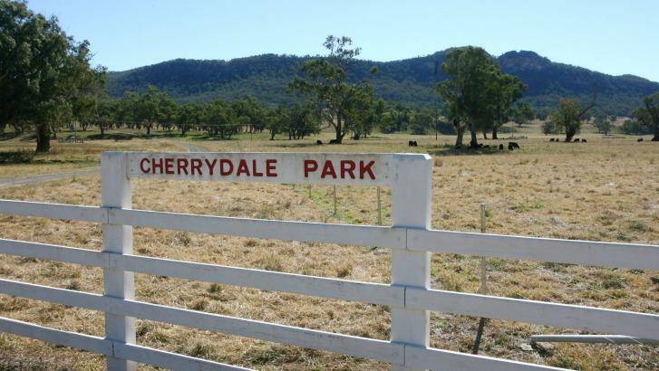  The farm gate at Cherrydale Park, the Obeid family property, with Mount Penny in the background. Photo: Brock Perks