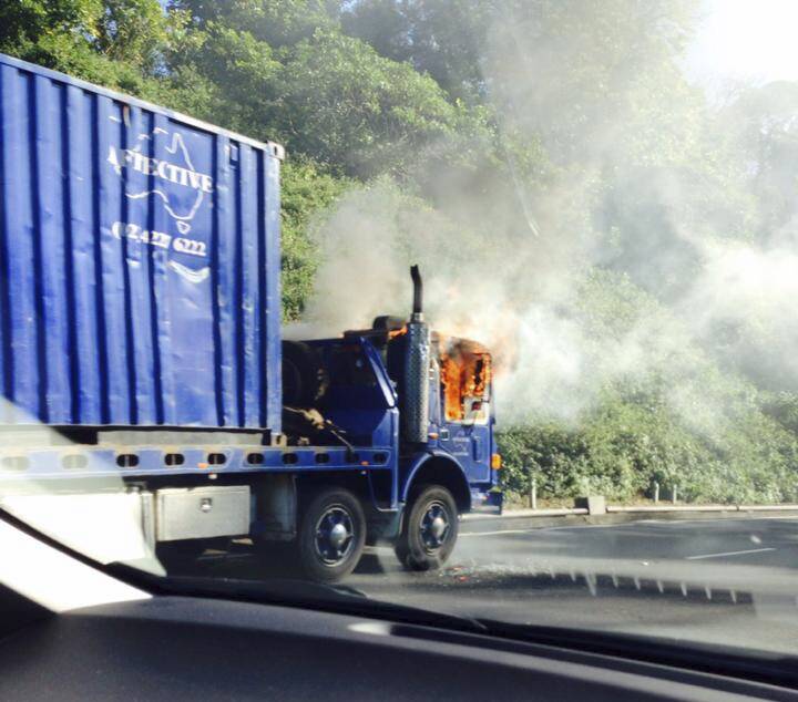 Truck fire on Mount Ousley on May 12. Picture submitted by Emily Ryan.