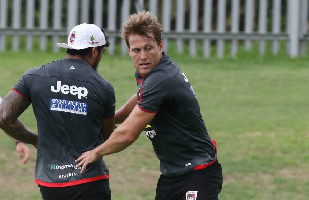Beau Henry during training at WIN Stadium. He intends to make Benji Marshall and Gareth Widdop work for their halves positions. Picture: ROBERT PEET