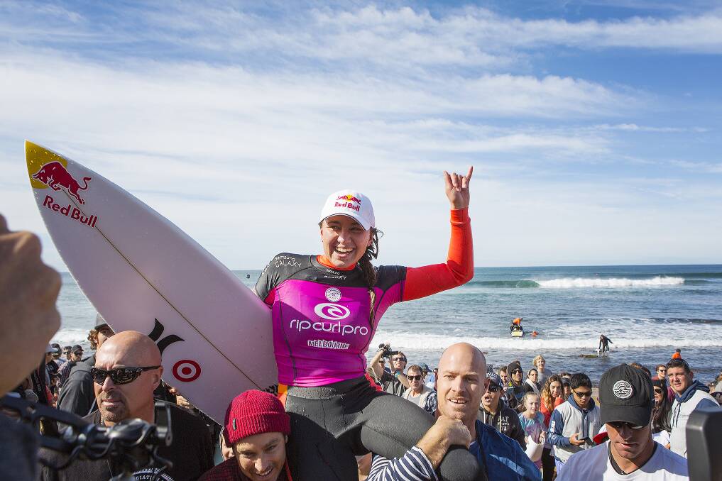 On song: Carissa Moore of Hawaii backs up to win Rip Curl Pro Bells Beach again. Picture: FAIRFAX