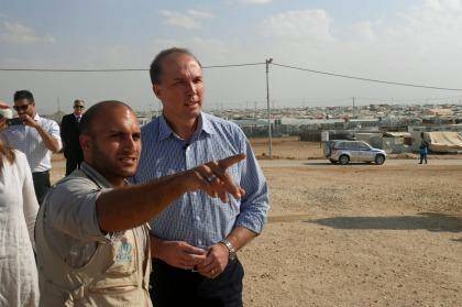 Immigration minister Peter Dutton looks out over Zaatari refugee camp. Photo: Nick Miller