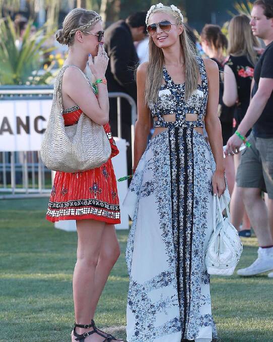 Paris and Nicky Hilton dressed as hippie flower girls for one day of Coachella. Photo: popsugar.com