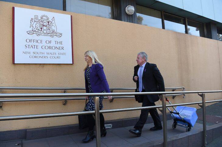 Parents Faye and Mark Leveson arrive at the Glebe Coroners Court. Photo: Kate Geraghty