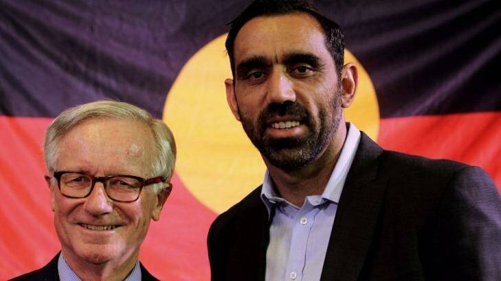 Adam Goodes  with former senator Fred Chaney at the Wayside Chapel. Photo:  Ben Rushton