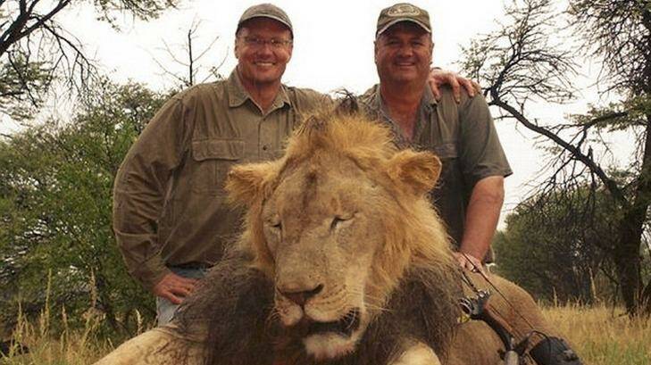 The shooting of Cecil the lion (pictured with his US killer Walter Palmer and Zimbabwean guide) caused a social media backlash. Photo: Supplied