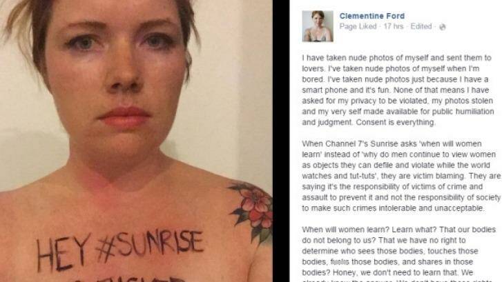 Clem Ford's Facebook post in response to comments on Sunrise blaming victims of the nude photo leak.   Photo: Facebook