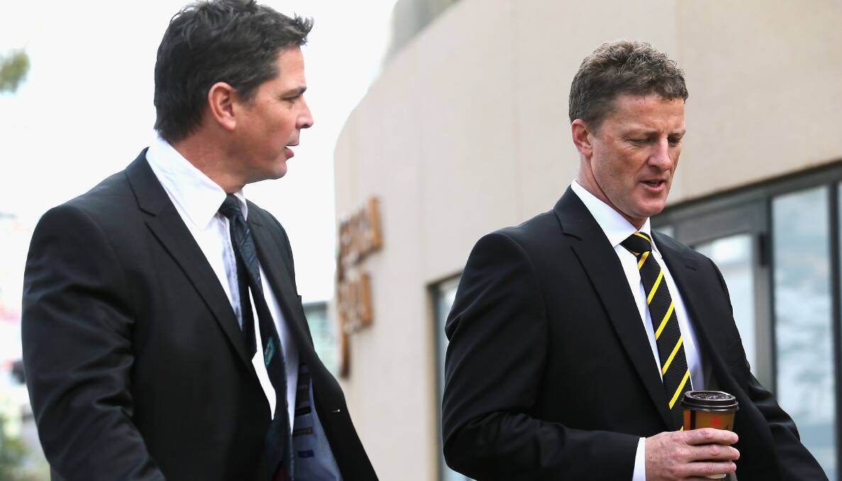 Tigers head coach Damien Hardwick, right, was among guests at the memorial service. Picture: GETTY IMAGES