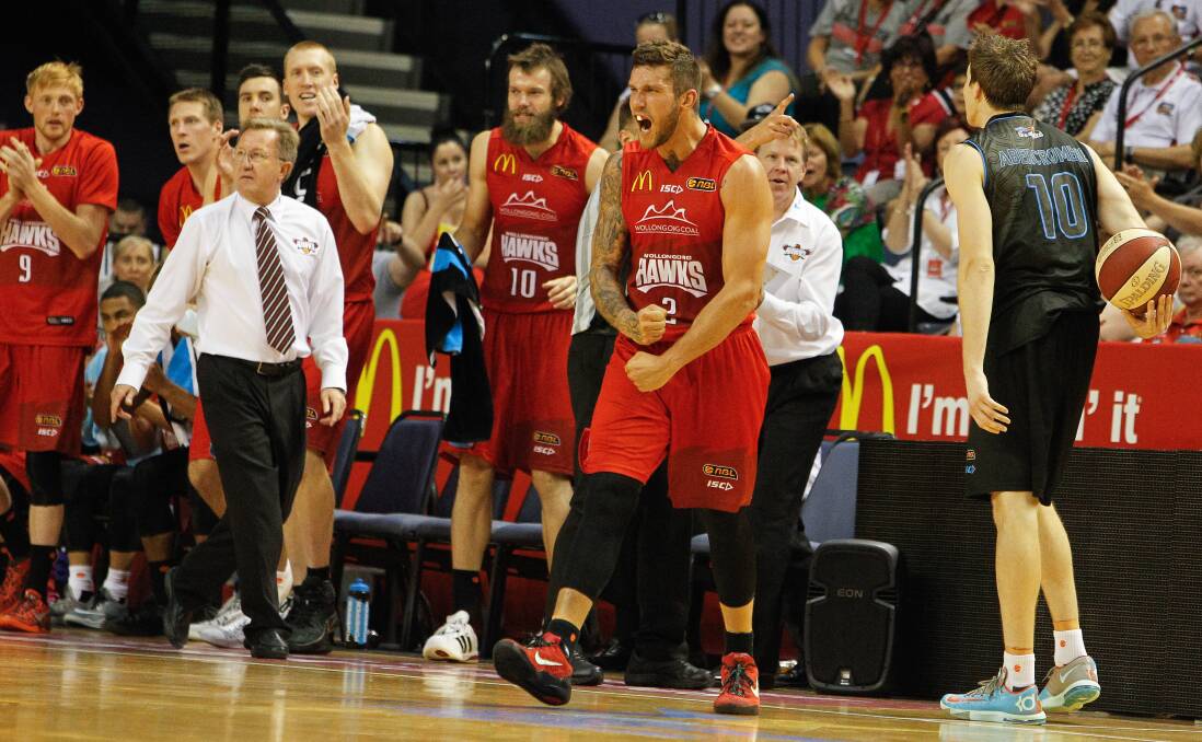 Tyson Demos courtside during the Hawks' loss against the New Zealand Breakers. Picture: CHRISTOPHER CHAN