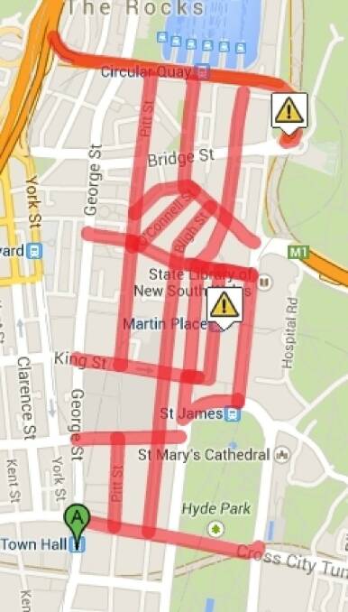 Roads affected by closures in the CBD due to the police operation in Martin Place.