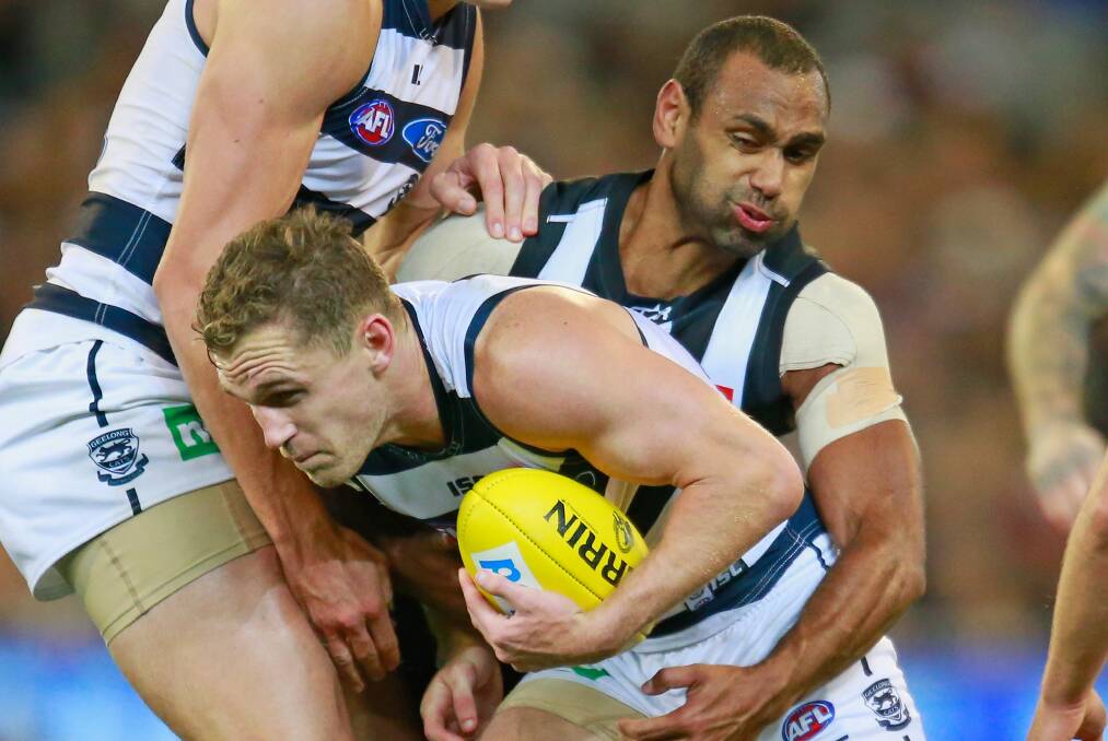 Geelong captain Joel Selwood is expected to play against the Swans despite a hand problem. Picture: GETTY IMAGES
