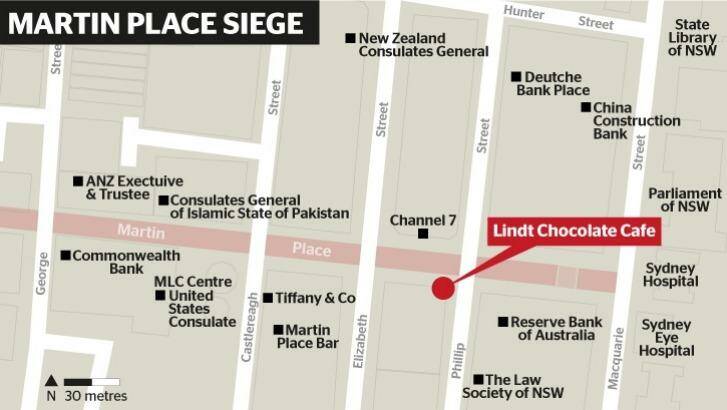 A map showing the siege location in Sydney's CBD.