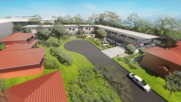 An artist's impression of the boarding house facility (white buildings) which the Sutherland District Trade Union Club wants to build in Lancashire Place, Gymea. Photo: Supplied