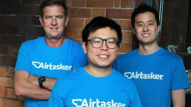 Market opportunity: Seven West chief executive Tim Worner with Airtasker’s Tim Fung and Jonathan Lui. Photo: Ben Rushton