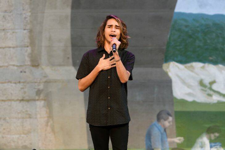 Social Seen: Singer Isaiah Firebrace performing for guests at the SBS Upfronts in Sydney on Tuesday 14 November.