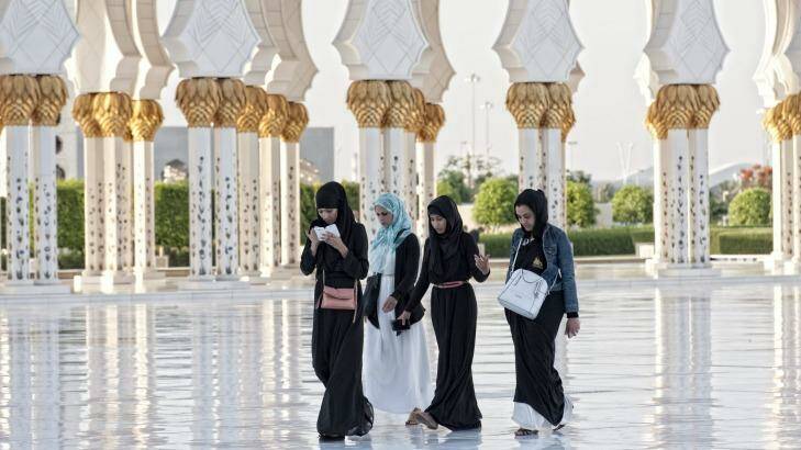 Photo three: Local girls inside the Grand Mosque. Photo: Alia Naughton