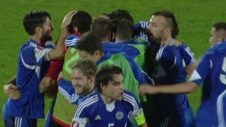 Like a win: San Marino players celebrate after holding Estonia to a 0-0 draw early this month. Photo: Twitter