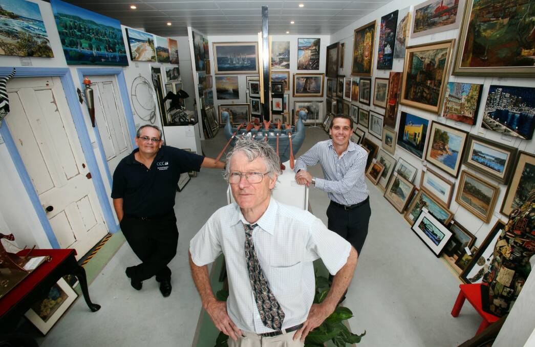 Paul Boultwood, Ken Finlayson and Keira MP Ryan Park are encouraging artists to join the first Creative Corrimal Arts Festival before March 27. Picture: KIRK GILMOUR