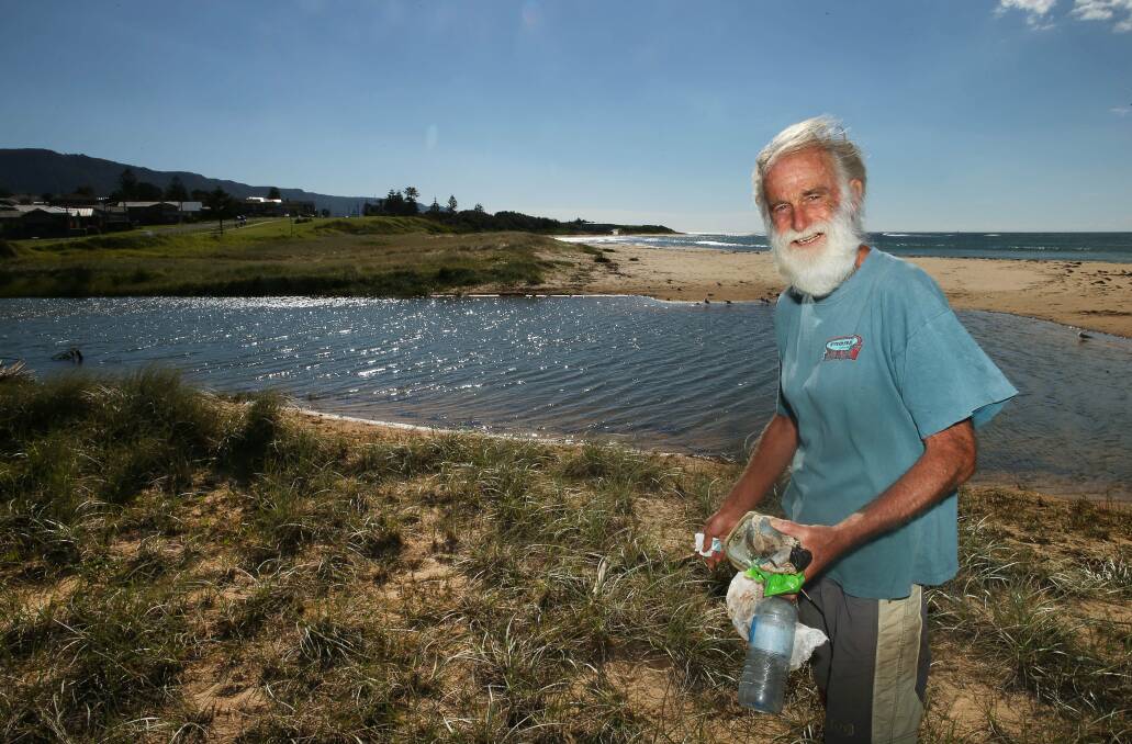 It started when he was a grommet, and Graham Smith - aka Conrad - is still picking up rubbish left on Illawarra beaches. Picture: KIRK GILMOUR