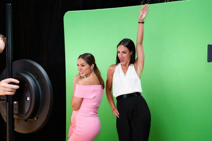 Social Seen: SBS World News host Janice Petersen and Football presenter Lucy Zelic pose for GIFs at the SBS 2018 Upfront in Sydney on Tuesday 14 November