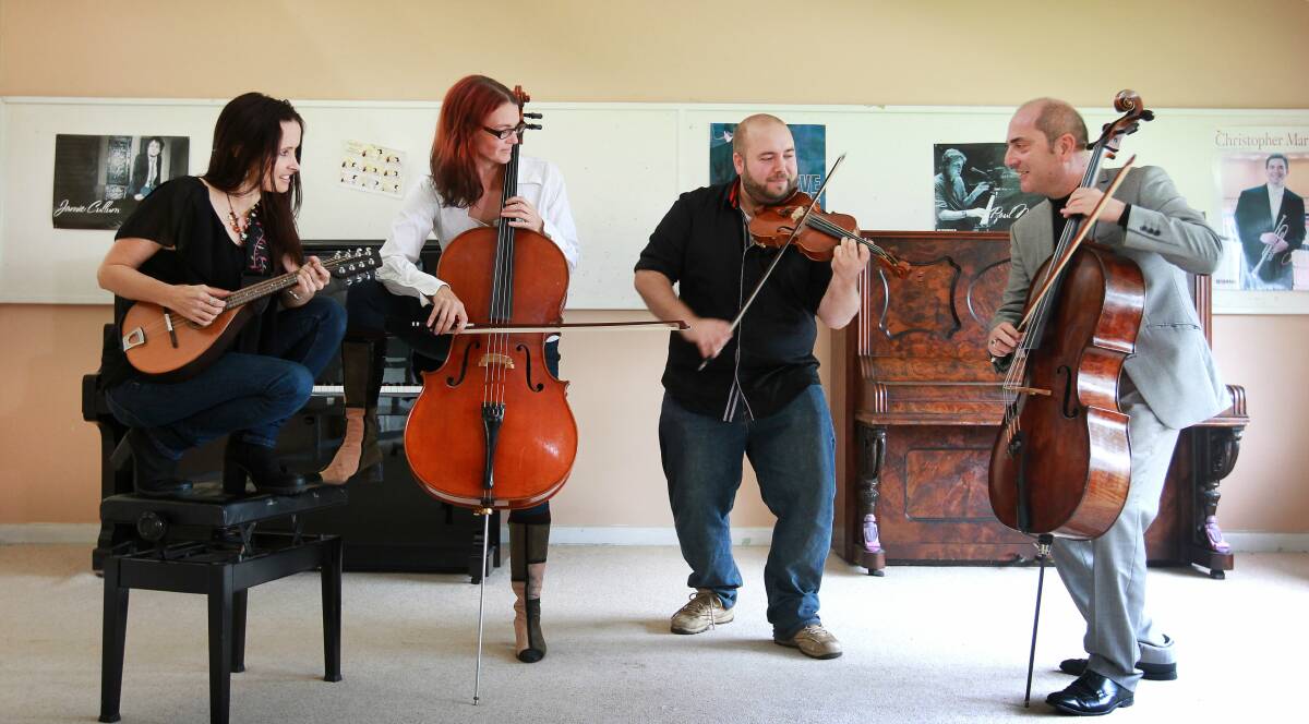 Steel City Strings musicians Rebecca Moore, Karella Mitchell, Kyle Little and Ilir Merxhushi will perform at Wollongong Art Gallery on Saturday. Picture: SYLVIA LIBER