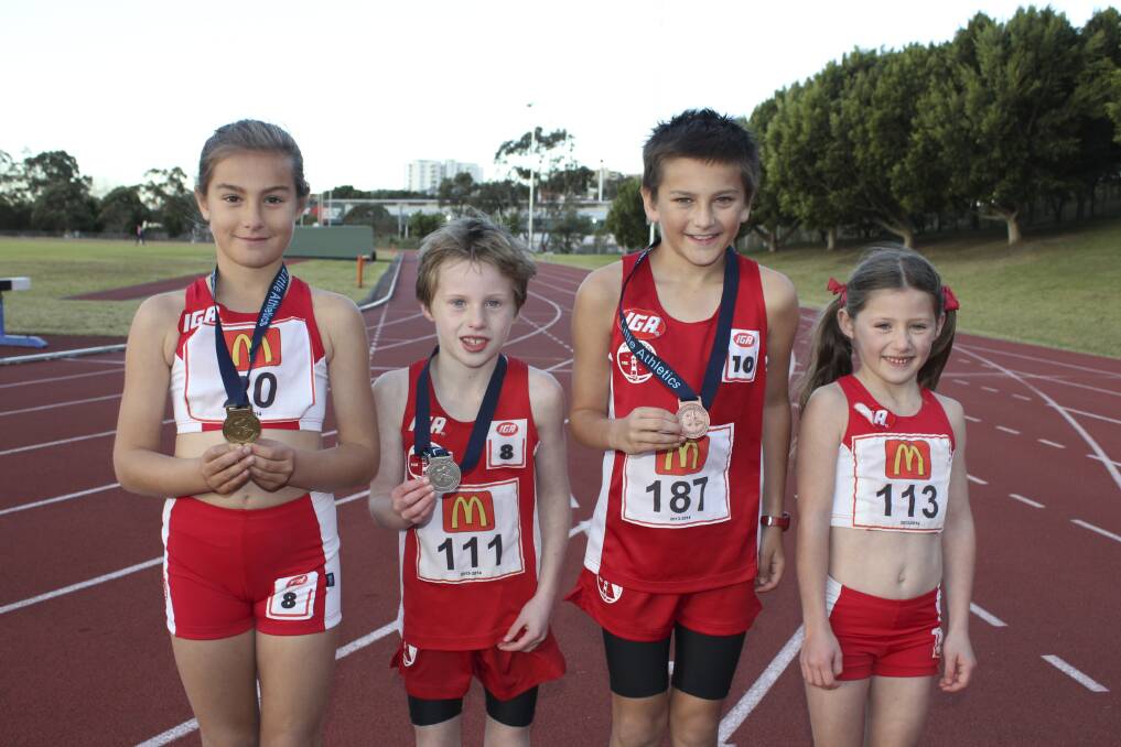 Great effort: Wollongong City's star performers at the NSW Little Athletics Cross-Country and Road Walks State Championships included (left to right) Samara Jirsa, Jack McClatchie, Christopher Sink and Zoe McClatchie.