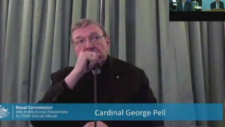 Cardinal George Pell gives evidence to the royal commission via video link from Rome last month.